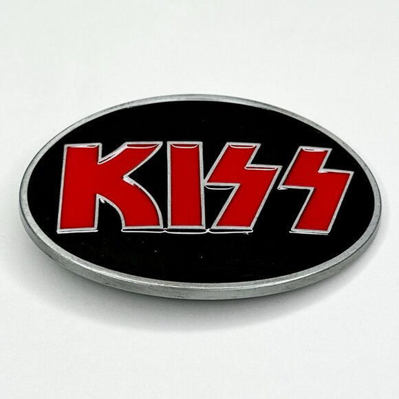 NWOT Kiss Logo Belt‎ Buckle Rock And Roll Music Black Red Silver 3.5" x 2.5" - Picture 1 of 7